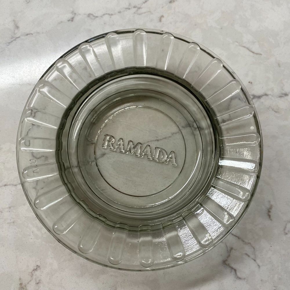 Vintage Ramada America Hotel/Motel Sunburst Round Smoke Gray Glass Ashtrays